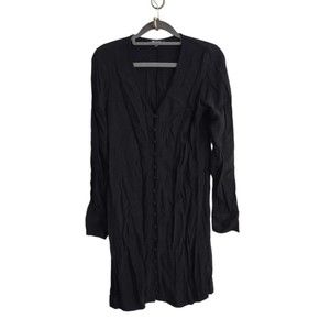 Madewell Heather Button Down Viscose Dress Womens XS Black Casual Long Sleeve